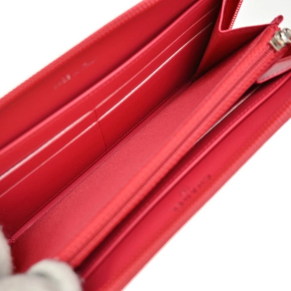CHANEL CC Logo Zip Around Long Wallet Grained Calfskin Leather Red - Picture 10 of 14